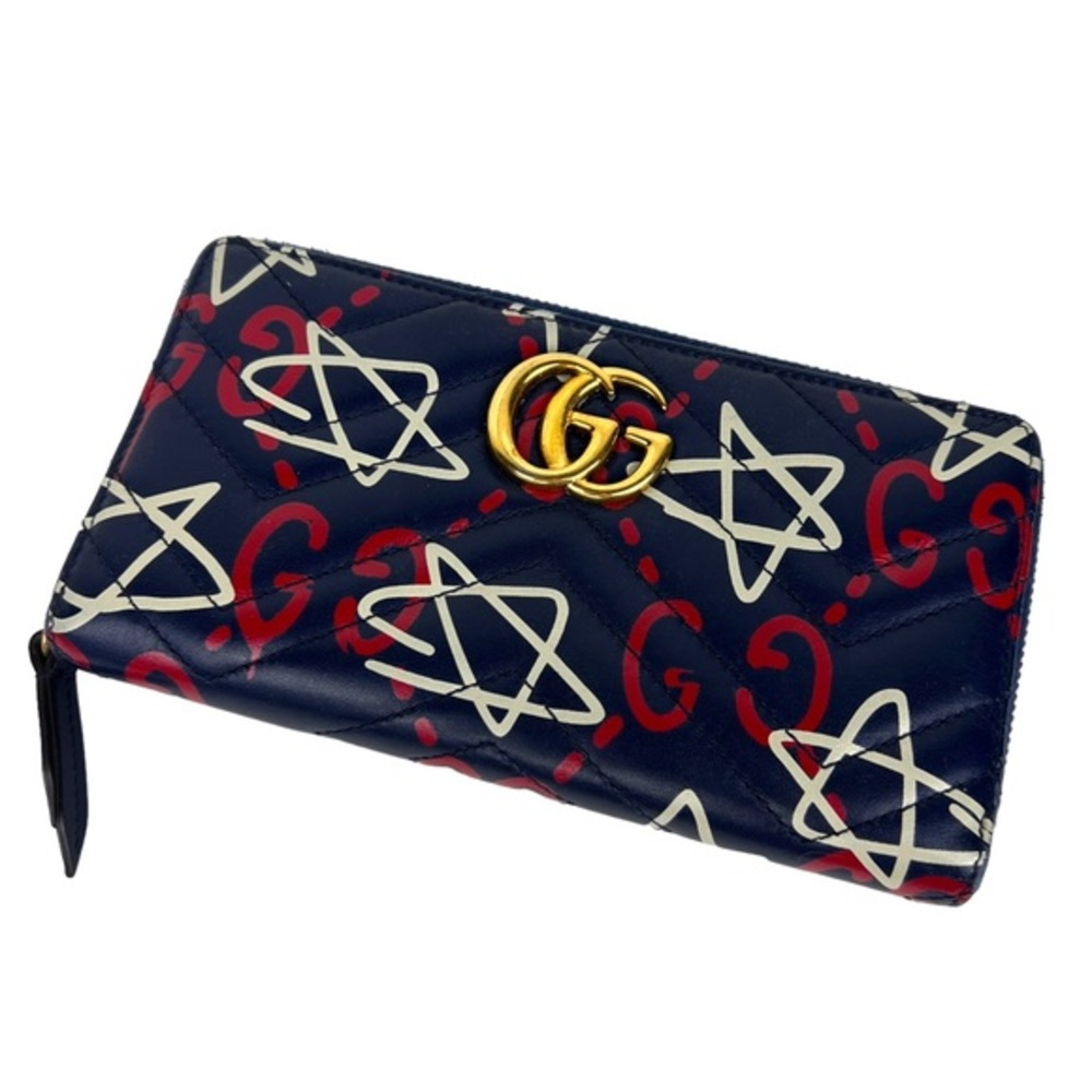 Gucci Ghost Star Graffiti Printed Leather Marmont Zippy Wallet